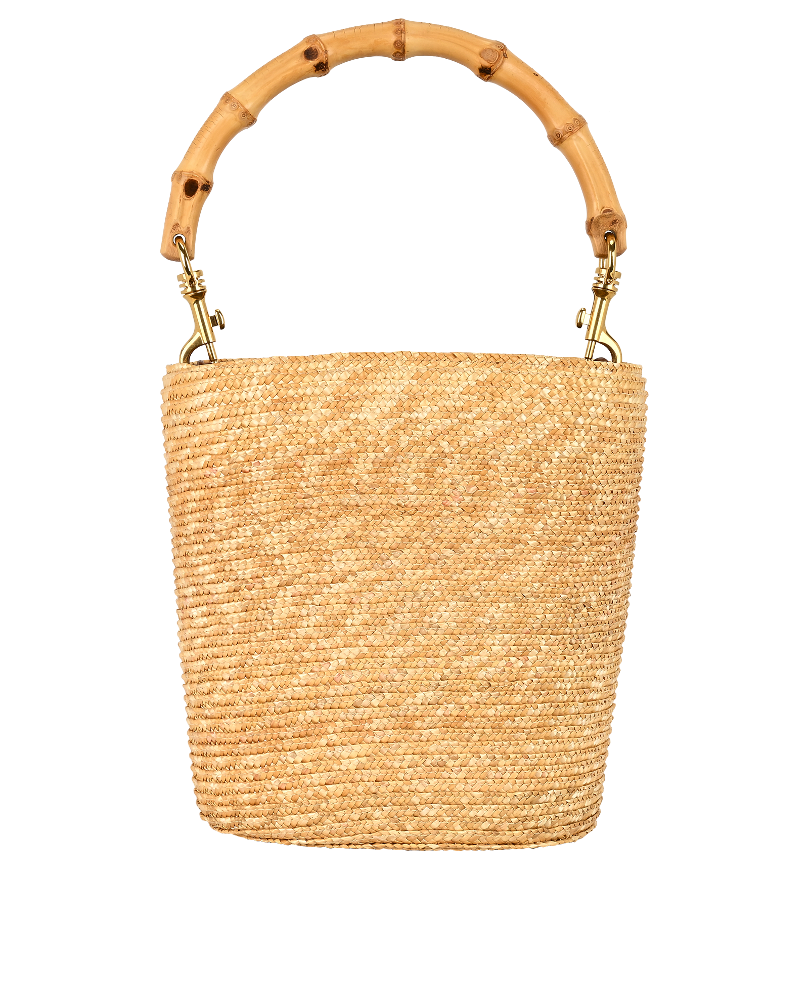Bamboo Handle Bucket Bag, &pound;750, Handbags, Beige/Brown, Leather/Raffia, Back view